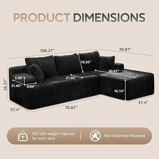 Modular L - Shaped 3 - Seat Sectional | Memory Foam with Deep Seating & Storage Modules | Living Room Sofa - Blu Lotus Boutique