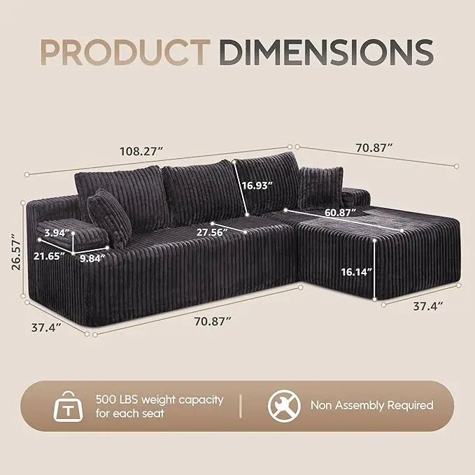 Modular L - Shaped 3 - Seat Sectional | Memory Foam with Deep Seating & Storage Modules | Living Room Sofa - Blu Lotus Boutique