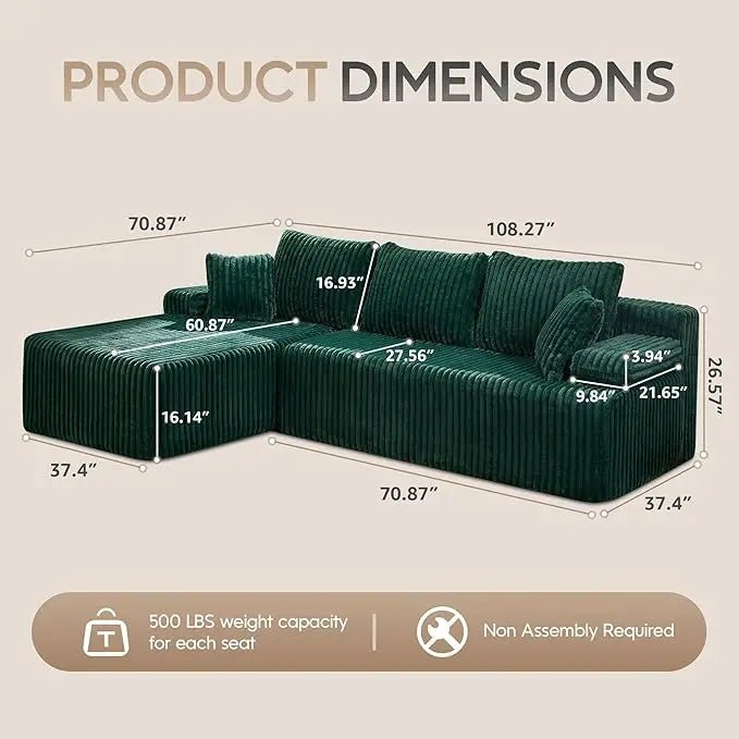 Modular L - Shaped 3 - Seat Sectional | Memory Foam with Deep Seating & Storage Modules | Living Room Sofa - Blu Lotus Boutique