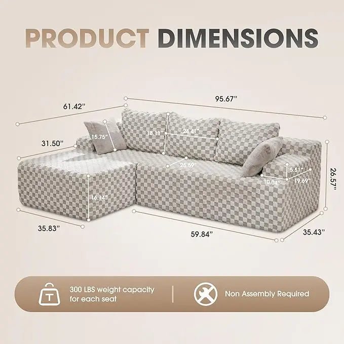 Modular L - Shaped 3 - Seat Sectional | Memory Foam with Deep Seating & Storage Modules | Living Room Sofa - Blu Lotus Boutique