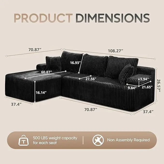 Modular L - Shaped 3 - Seat Sectional | Memory Foam with Deep Seating & Storage Modules | Living Room Sofa - Blu Lotus Boutique