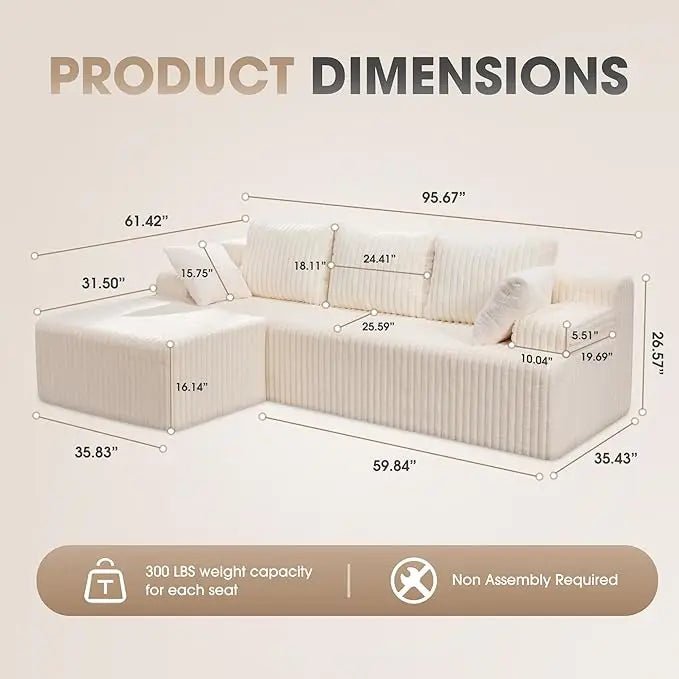 Modular L - Shaped 3 - Seat Sectional | Memory Foam with Deep Seating & Storage Modules | Living Room Sofa - Blu Lotus Boutique