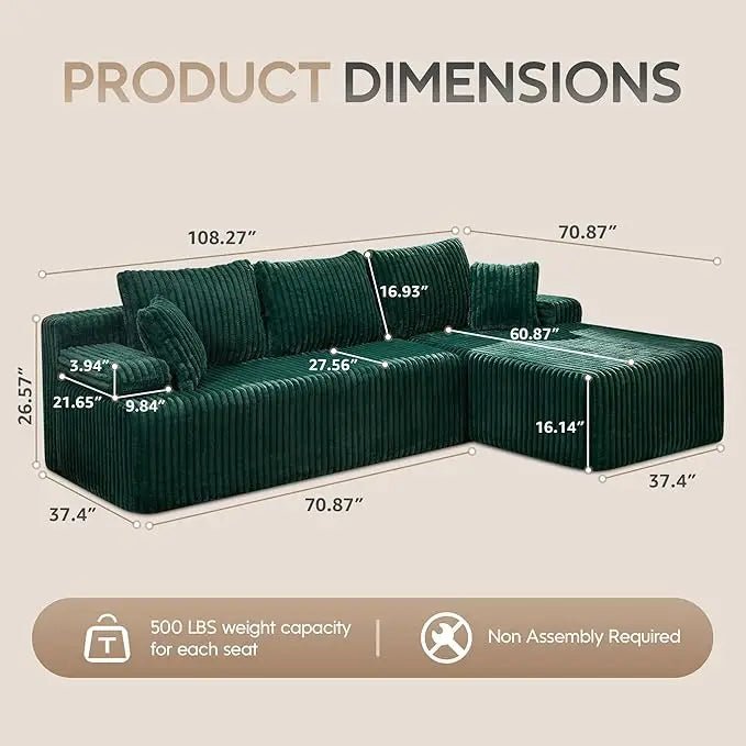 Modular L - Shaped 3 - Seat Sectional | Memory Foam with Deep Seating & Storage Modules | Living Room Sofa - Blu Lotus Boutique