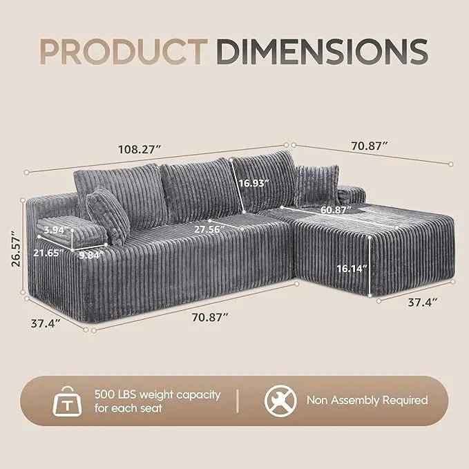 Modular L - Shaped 3 - Seat Sectional | Memory Foam with Deep Seating & Storage Modules | Living Room Sofa - Blu Lotus Boutique