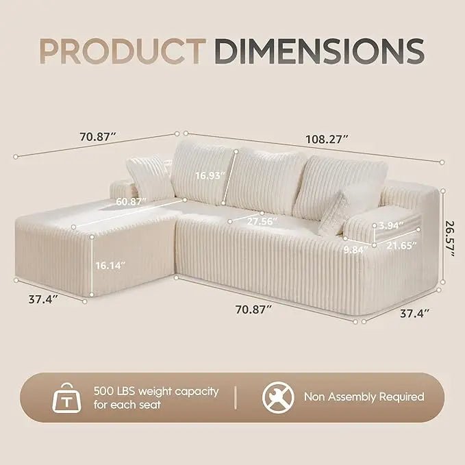 Modular L - Shaped 3 - Seat Sectional | Memory Foam with Deep Seating & Storage Modules | Living Room Sofa - Blu Lotus Boutique