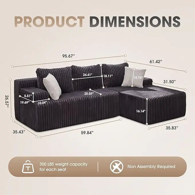 Modular L - Shaped 3 - Seat Sectional | Memory Foam with Deep Seating & Storage Modules | Living Room Sofa - Blu Lotus Boutique