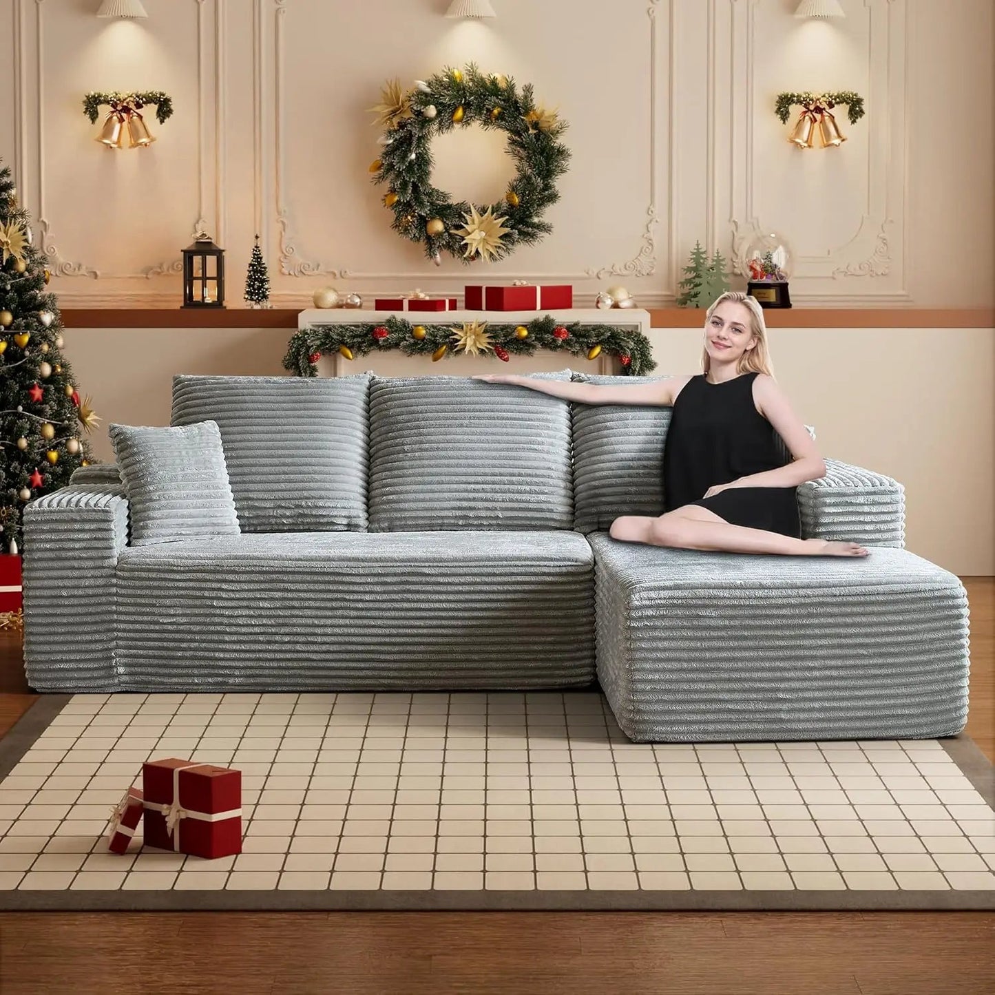 Modular Sectional Sofa Cloud Sectional Couch, 107" Comfy Fluffy L Shaped Black Couches for Living Room, Deep Seat Memory Foam - Blu Lotus Boutique