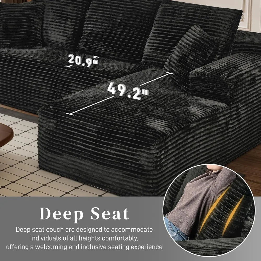 Modular Sectional Sofa Cloud Sectional Couch, 107" Comfy Fluffy L Shaped Black Couches for Living Room, Deep Seat Memory Foam - Blu Lotus Boutique
