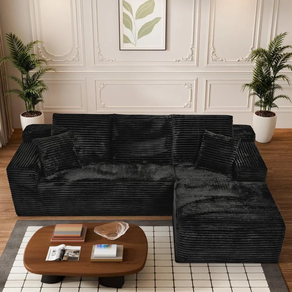 Modular Sectional Sofa Cloud Sectional Couch, 107" Comfy Fluffy L Shaped Black Couches for Living Room, Deep Seat Memory Foam - Blu Lotus Boutique