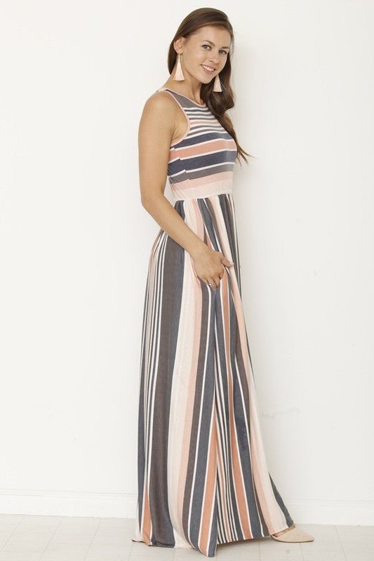 multi stripe maxi dress with hidden pocket - Blu Lotus Boutique