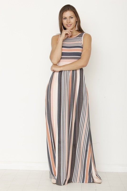 multi stripe maxi dress with hidden pocket - Blu Lotus Boutique