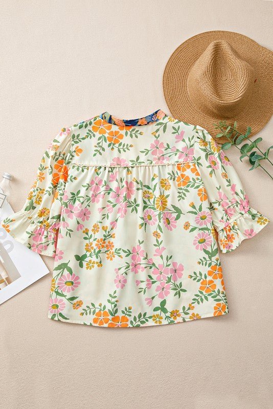 Multicolour Half Sleeve Boho Floral Blouse - Blu Lotus Boutique