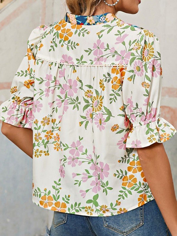 Multicolour Half Sleeve Boho Floral Blouse - Blu Lotus Boutique
