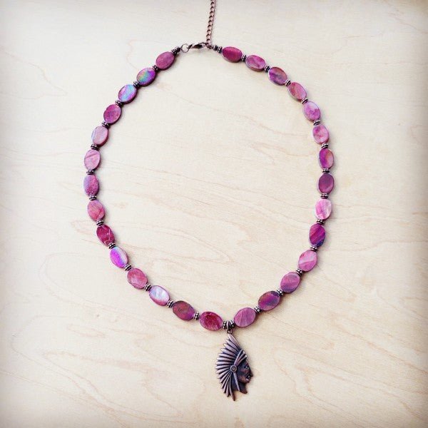 Natural Pink Jade Beaded Necklace w Indian Head - Blu Lotus Boutique