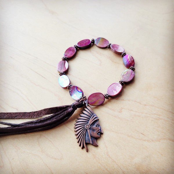 Natural Pink Jade Bracelet w Indian Charm/Tassel - Blu Lotus Boutique
