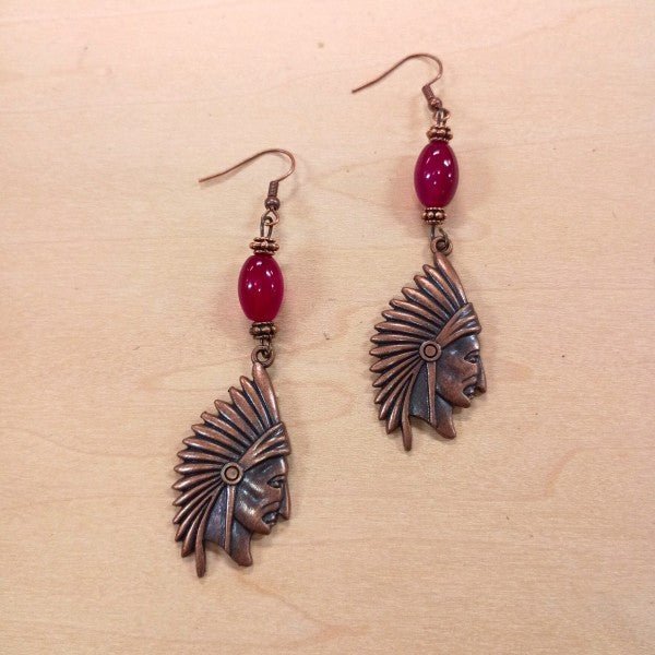 Natural Pink Jade Earrings w/ Copper Indian Accent - Blu Lotus Boutique