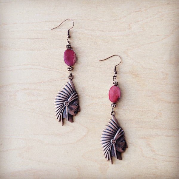 Natural Pink Jade Earrings w/ Copper Indian Accent - Blu Lotus Boutique