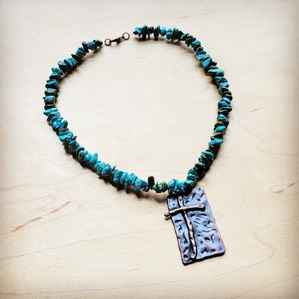 Natural Turquoise Collar Necklace w/ Cross Pendant - Blu Lotus Boutique
