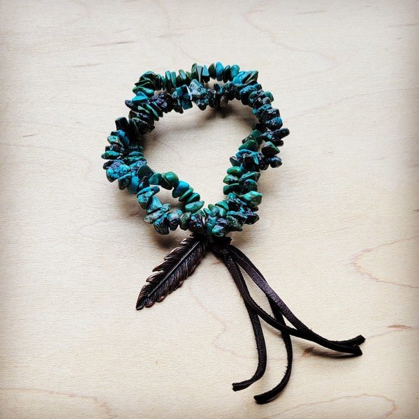 Natural Turquoise Stretch Bracelet w/ Feather - Blu Lotus Boutique