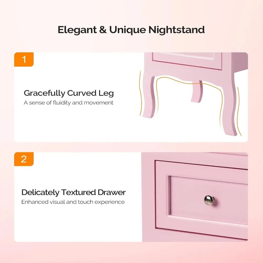 Nightstand Set of 2, Nightstands with 2 Drawers, Bed Side Table/Night Stand, Pink Nightstand, Small Nightstand for Bedroom, Col - Blu Lotus Boutique