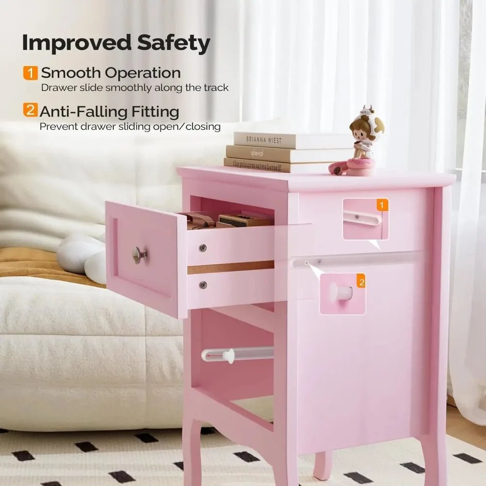 Nightstand Set of 2, Nightstands with 2 Drawers, Bed Side Table/Night Stand, Pink Nightstand, Small Nightstand for Bedroom, Col - Blu Lotus Boutique