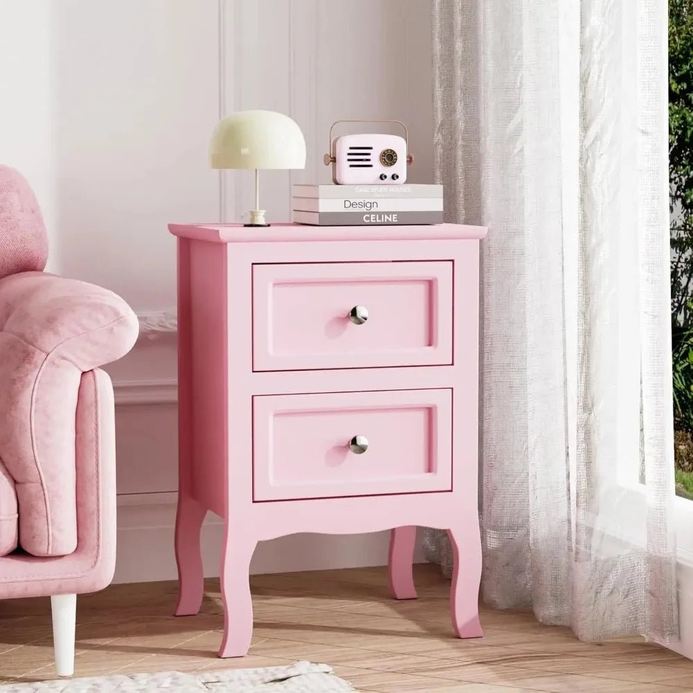 Nightstand Set of 2, Nightstands with 2 Drawers, Bed Side Table/Night Stand, Pink Nightstand, Small Nightstand for Bedroom, Col - Blu Lotus Boutique