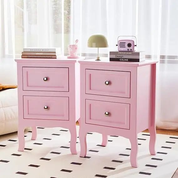 Nightstand Set of 2, Nightstands with 2 Drawers, Bed Side Table/Night Stand, Pink Nightstand, Small Nightstand for Bedroom, Col - Blu Lotus Boutique
