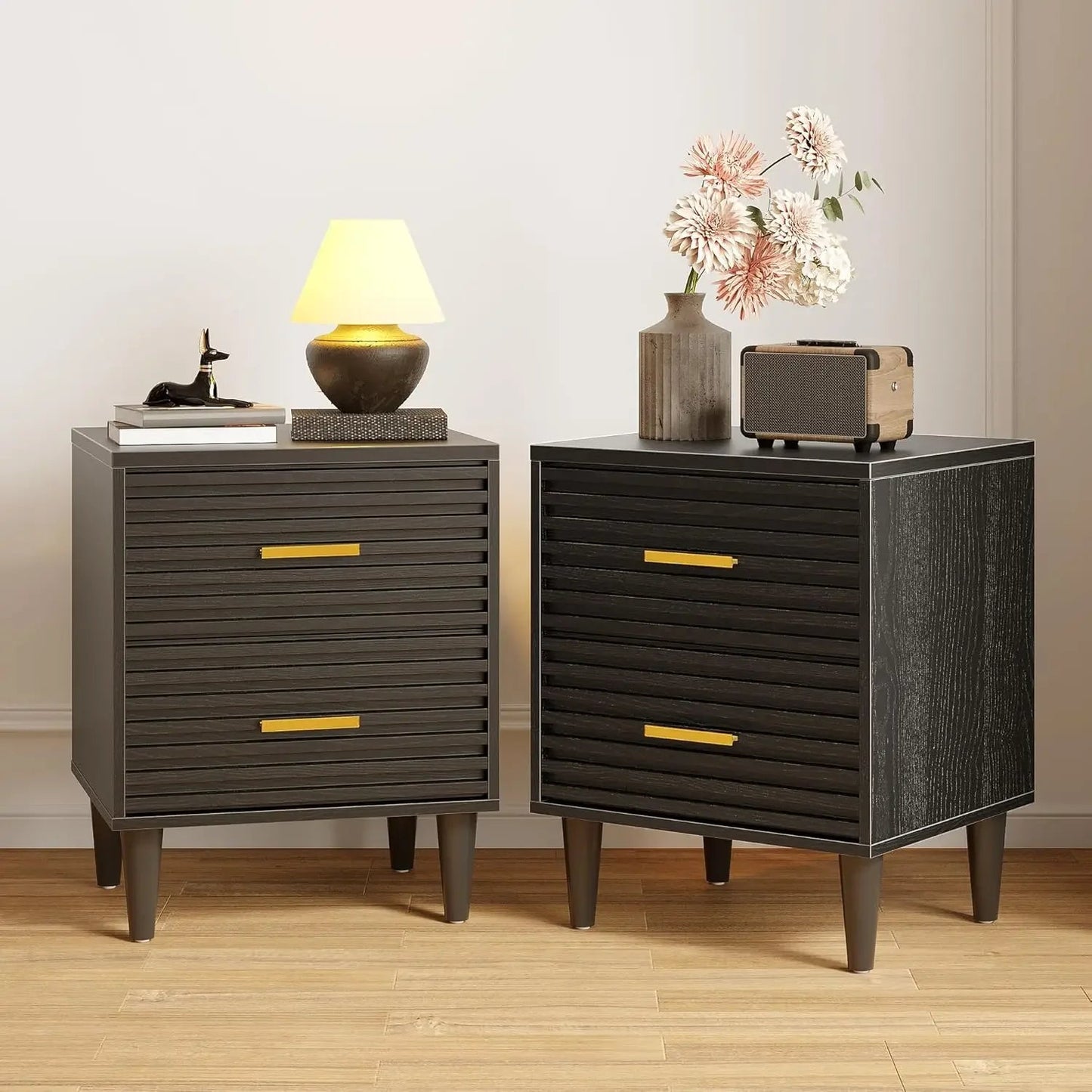 Nightstands Set of 2, Bedside Table for Bedroom, End Table with 2 Drawers, Mid Century Modern Bed Side Table with Storage - Blu Lotus Boutique
