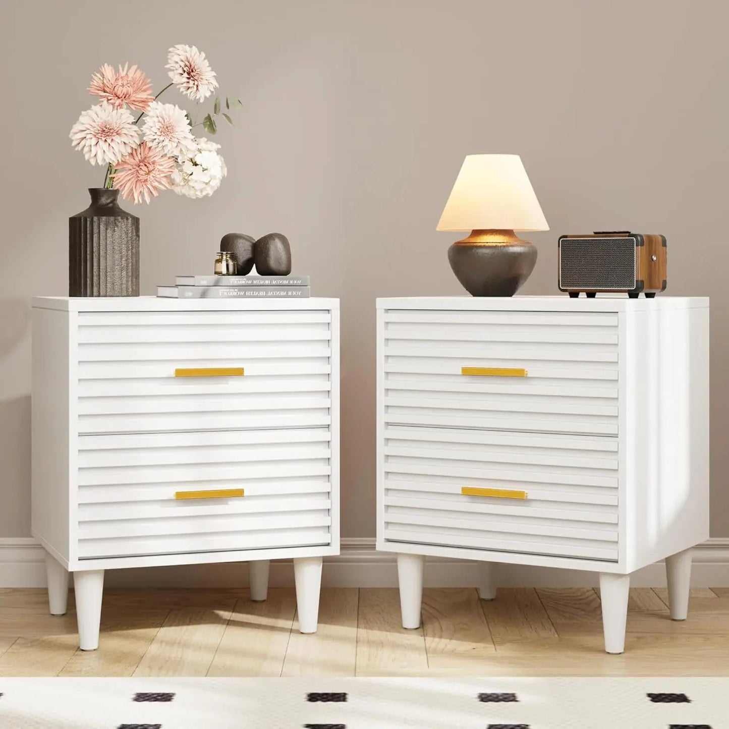 Nightstands Set of 2, Bedside Table for Bedroom, End Table with 2 Drawers, Mid Century Modern Bed Side Table with Storage - Blu Lotus Boutique