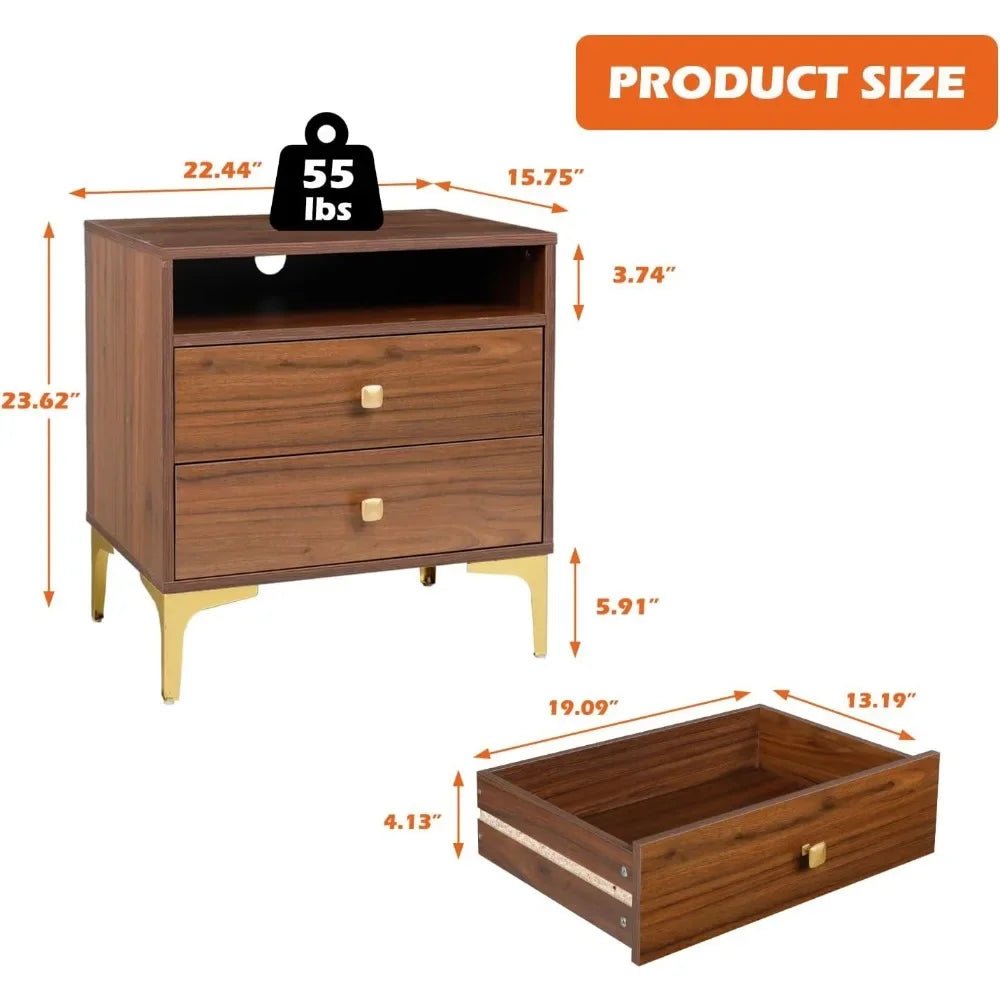 Nightstands Set of 2 with Wireless Charging Function, Wood Night Stands 2 Sets with Drawers and Open Shelf Storage - Blu Lotus Boutique