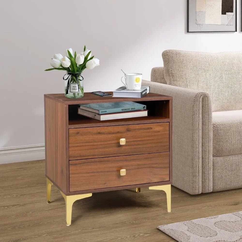 Nightstands Set of 2 with Wireless Charging Function, Wood Night Stands 2 Sets with Drawers and Open Shelf Storage - Blu Lotus Boutique