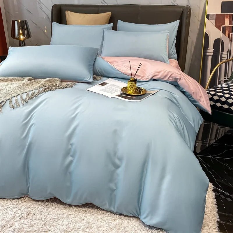 Nordic 100% Cotton Bedding Set with Sheet Duvet Cover Pillowcases Single Couple Bedsheet King Queen Double Twin Size Bed Linen - Blu Lotus Boutique
