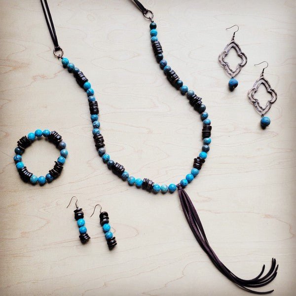 Ocean Agate and Wood Drop Earrings - Blu Lotus Boutique