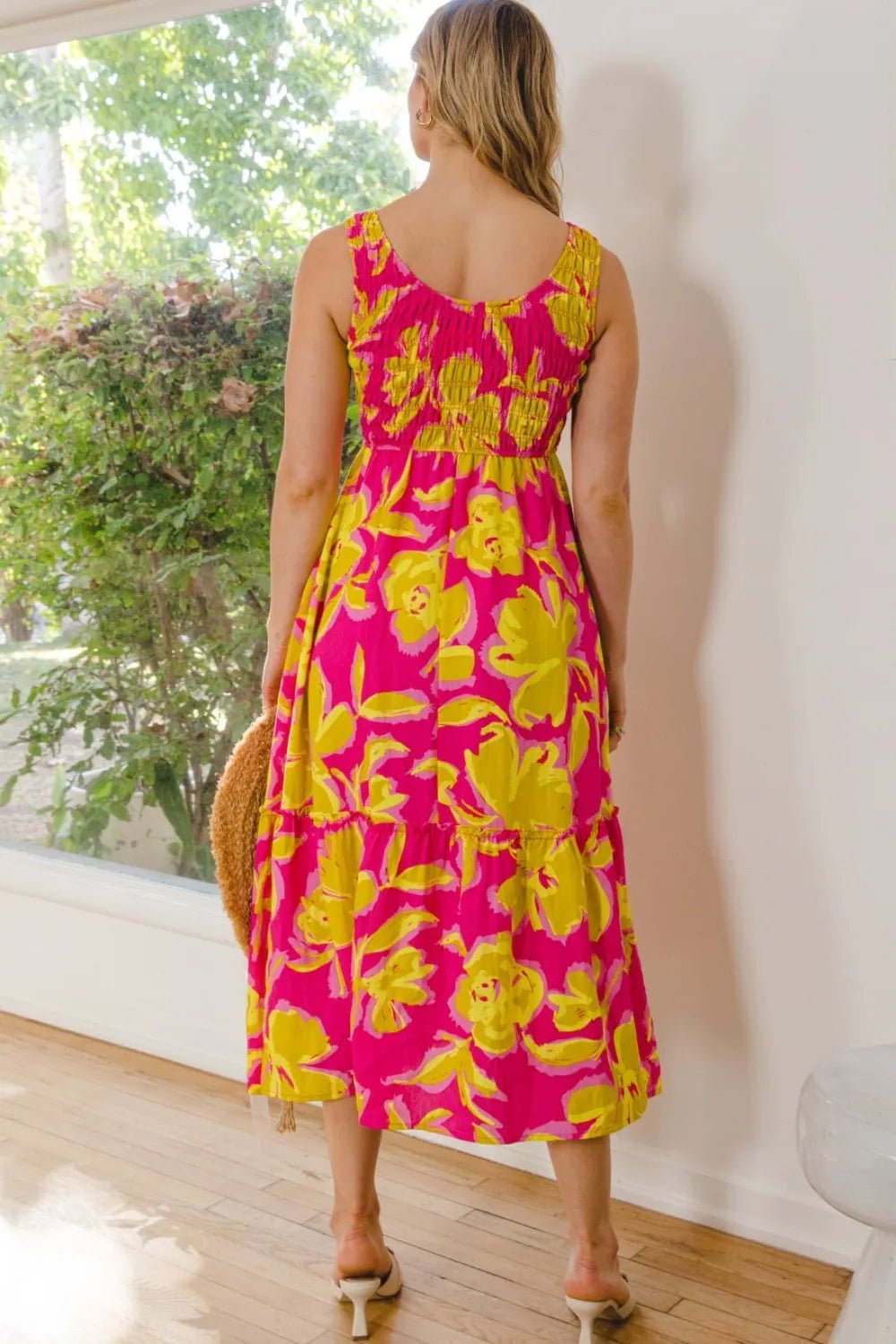 ODDI Full Size Floral Smocked Ruffled Midi Dress - Blu Lotus Boutique