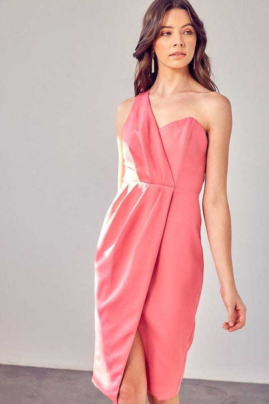 One Shoulder Overlap Dress - Blu Lotus Boutique