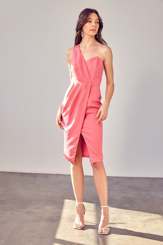 One Shoulder Overlap Dress - Blu Lotus Boutique
