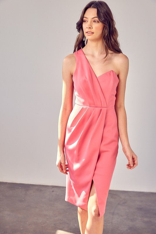 One Shoulder Overlap Dress - Blu Lotus Boutique