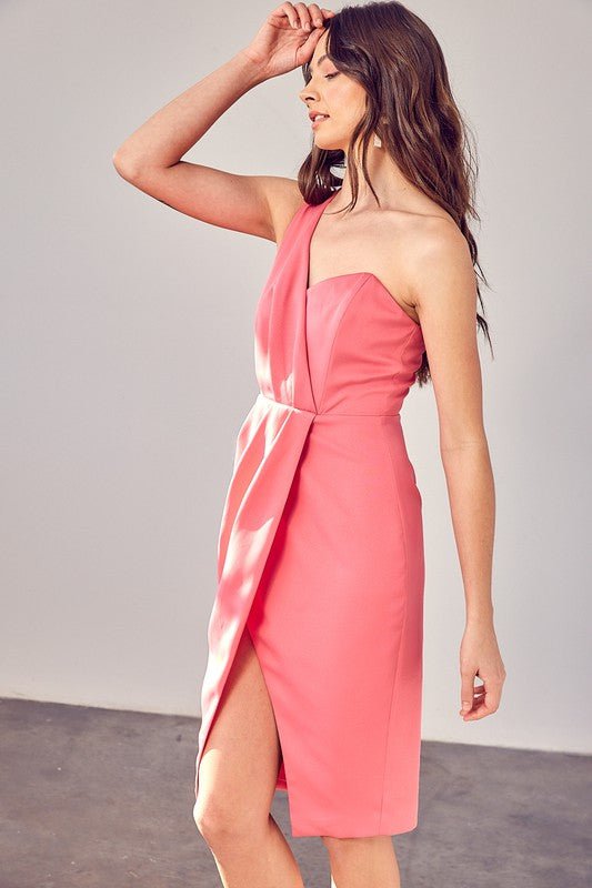One Shoulder Overlap Dress - Blu Lotus Boutique