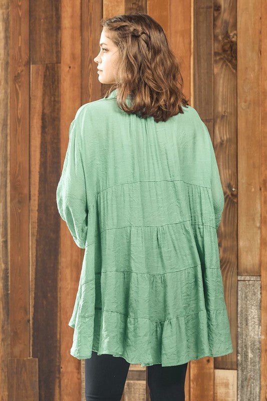 Oversized Button - down Babydoll Tunic Top - Blu Lotus Boutique