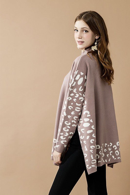 Oversized Mock Neck Leopard Print Sweater Tunic - Blu Lotus Boutique