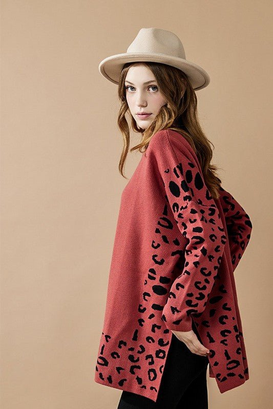 Oversized Mock Neck Leopard Print Sweater Tunic - Blu Lotus Boutique