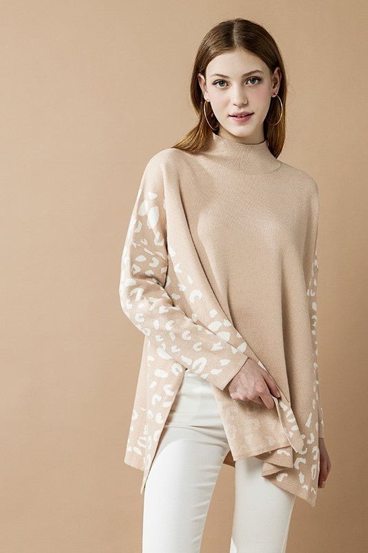Oversized Mock Neck Leopard Print Sweater Tunic - Blu Lotus Boutique