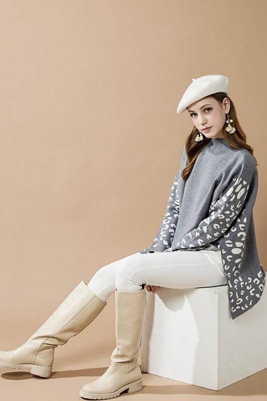 Oversized Mock Neck Leopard Print Sweater Tunic - Blu Lotus Boutique