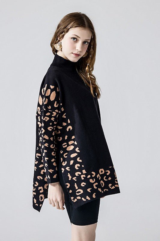 Oversized Mock Neck Leopard Print Sweater Tunic - Blu Lotus Boutique