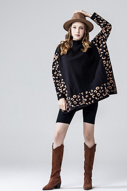 Oversized Mock Neck Leopard Print Sweater Tunic - Blu Lotus Boutique