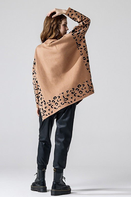 Oversized Mock Neck Leopard Print Sweater Tunic - Blu Lotus Boutique
