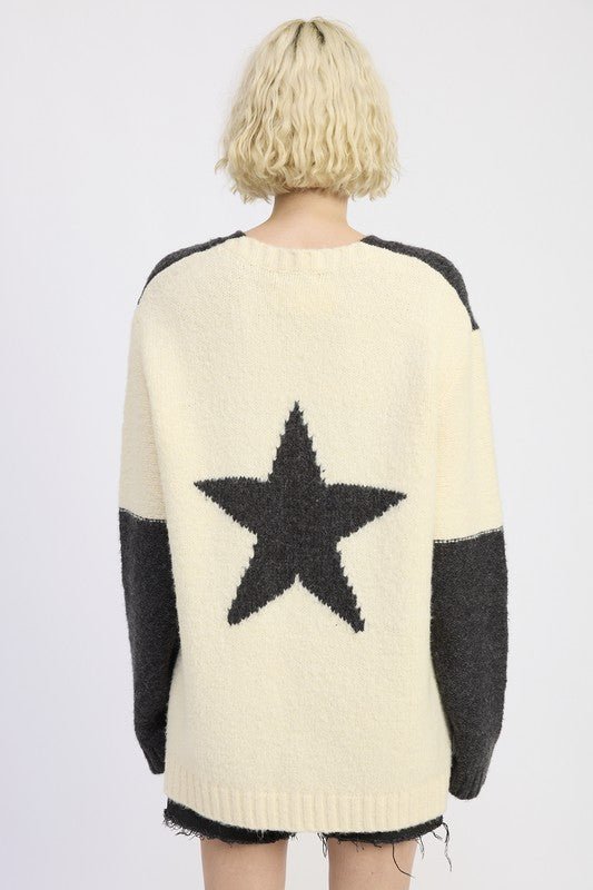 OVERSIZED SWEATER WITH STAR PRINT - Blu Lotus Boutique