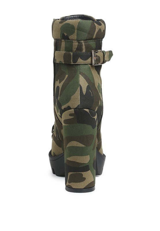 Palmetto Camouflage Ankle Boots - Blu Lotus Boutique