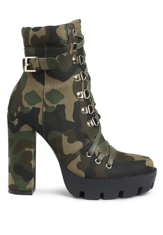 Palmetto Camouflage Ankle Boots - Blu Lotus Boutique
