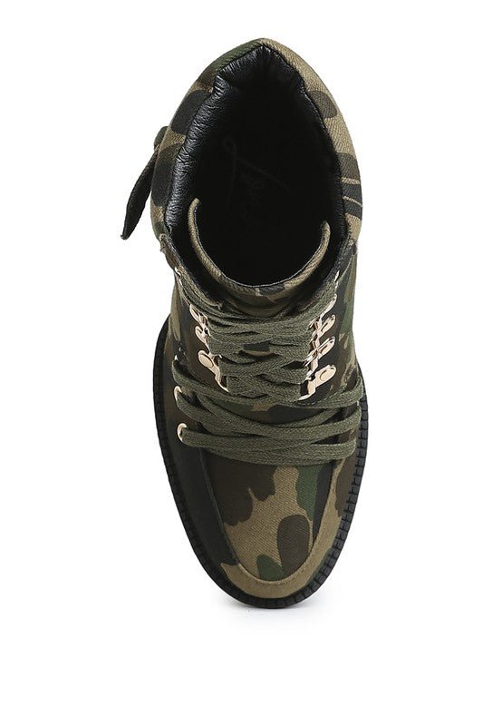 Palmetto Camouflage Ankle Boots - Blu Lotus Boutique